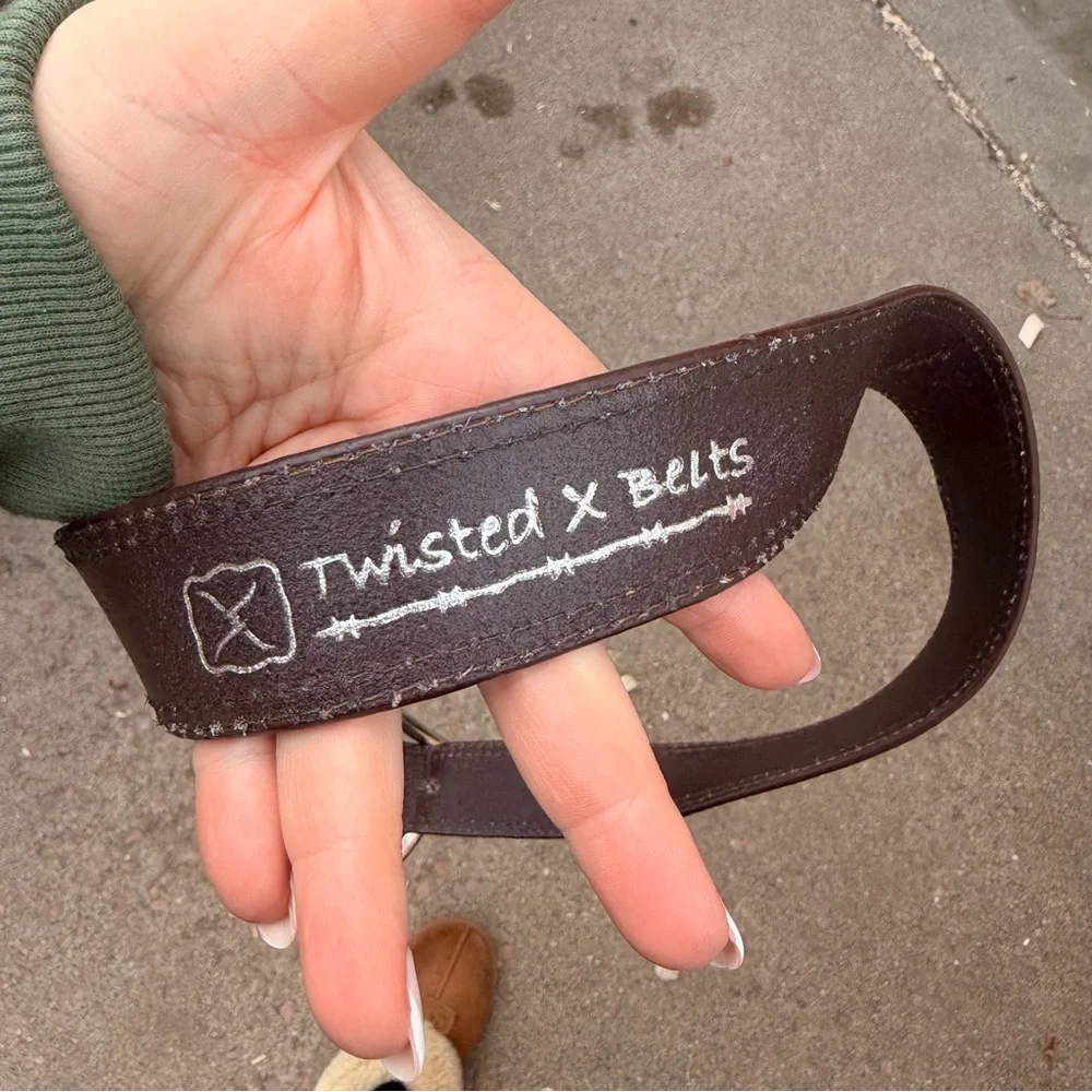 Twisted X Tan Belt with Neon Green Stitching Size 38